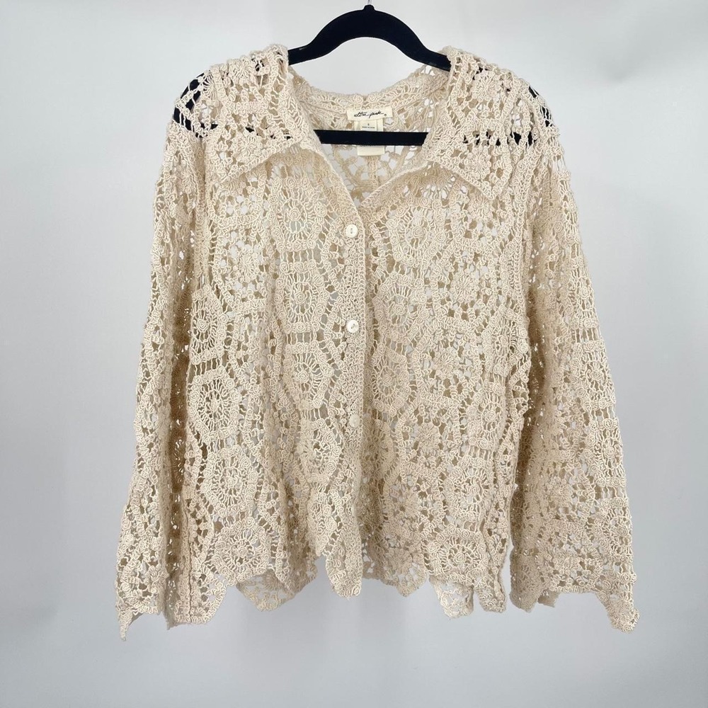 Women's Boho Cottagecore Crotchet Knit Top Small Button Down Fall Indie Western